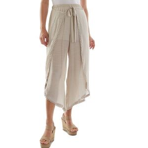 BCX Cream Tie Front Gauze Wide-Leg Pants, Juniors L